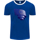Curled EU Flag European Union Flag Football Mens Ringer T-Shirt FotL Royal Blue/White