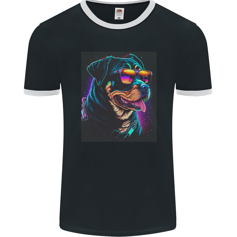 A Cool Rottweiler With Glasses Dog Mens Ringer T-Shirt FotL Black/White