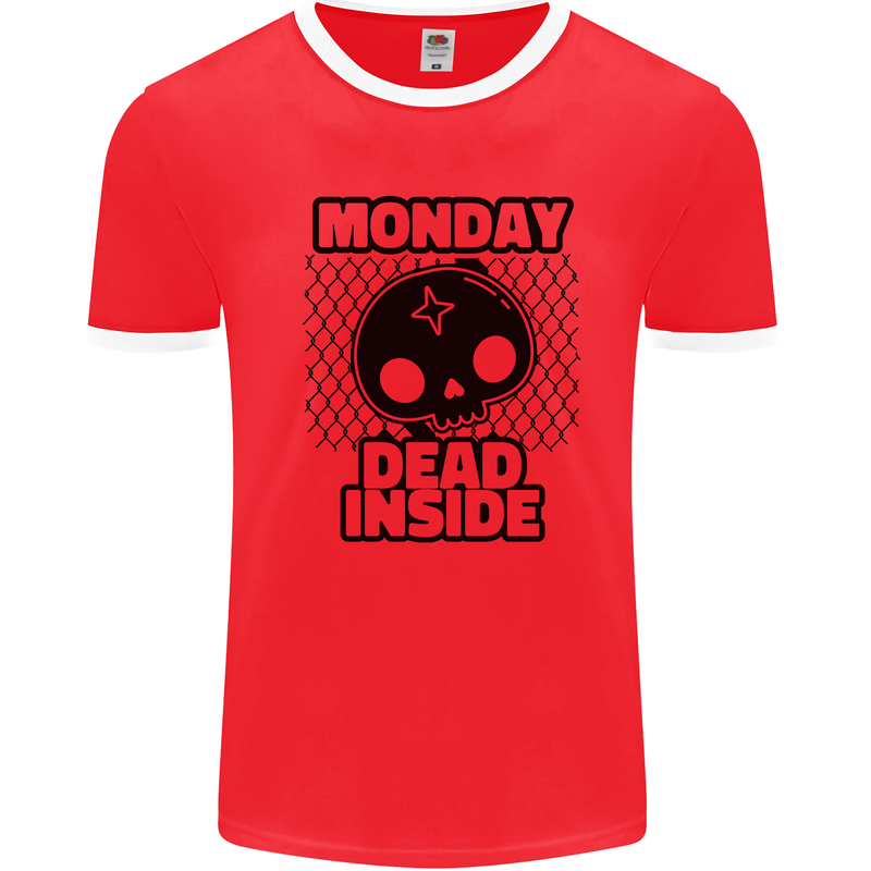 Monday Dead Inside Skull Work Mens Ringer T-Shirt Red/White