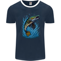 Jumping Pike Fish Fishing Fisherman Mens Ringer T-Shirt FotL Navy Blue/White