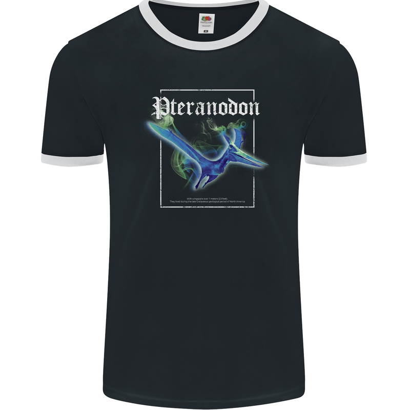 Pteranodon Dinosaur Mens Ringer T-Shirt FotL Black/White