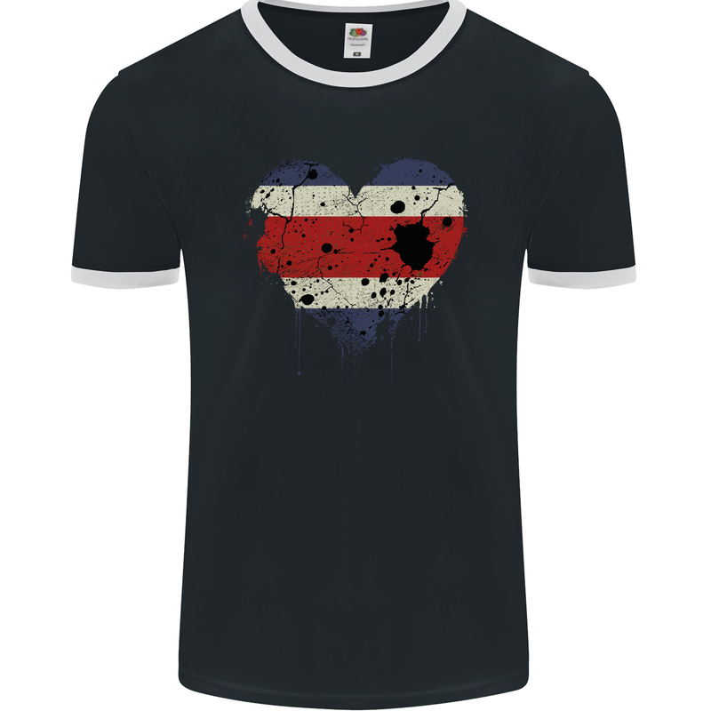 Love Costa Rica Flag Rican Day Football Mens Ringer T-Shirt FotL Black/White