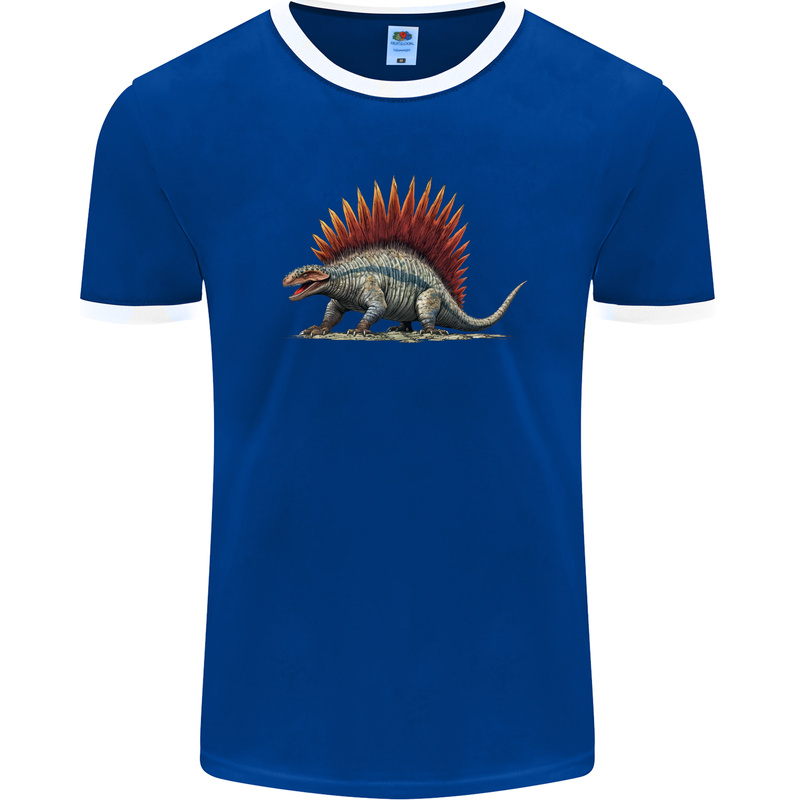 Dimetrodon Dinosaur Mens Ringer T-Shirt FotL Royal Blue/White