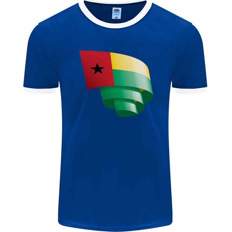 Curled Guinea-Bissau Flag Day Football Mens Ringer T-Shirt FotL Royal Blue/White