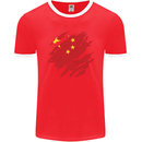 Torn China Flag Chinese Day Football Mens Ringer T-Shirt FotL Red/White