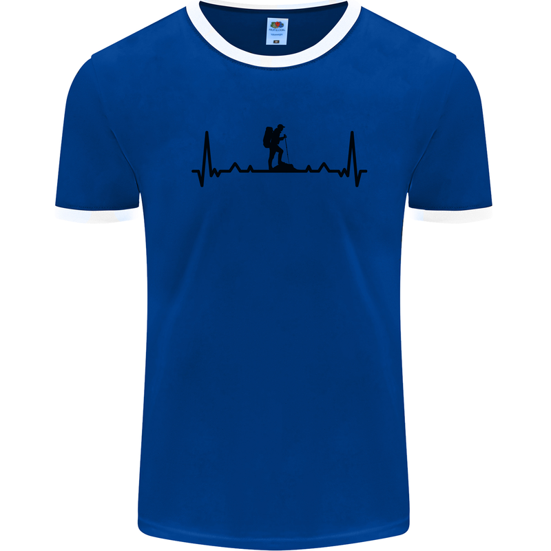Hiking ECG Walking Rambling Trekking Pulse Mens Ringer T-Shirt Royal Blue/White