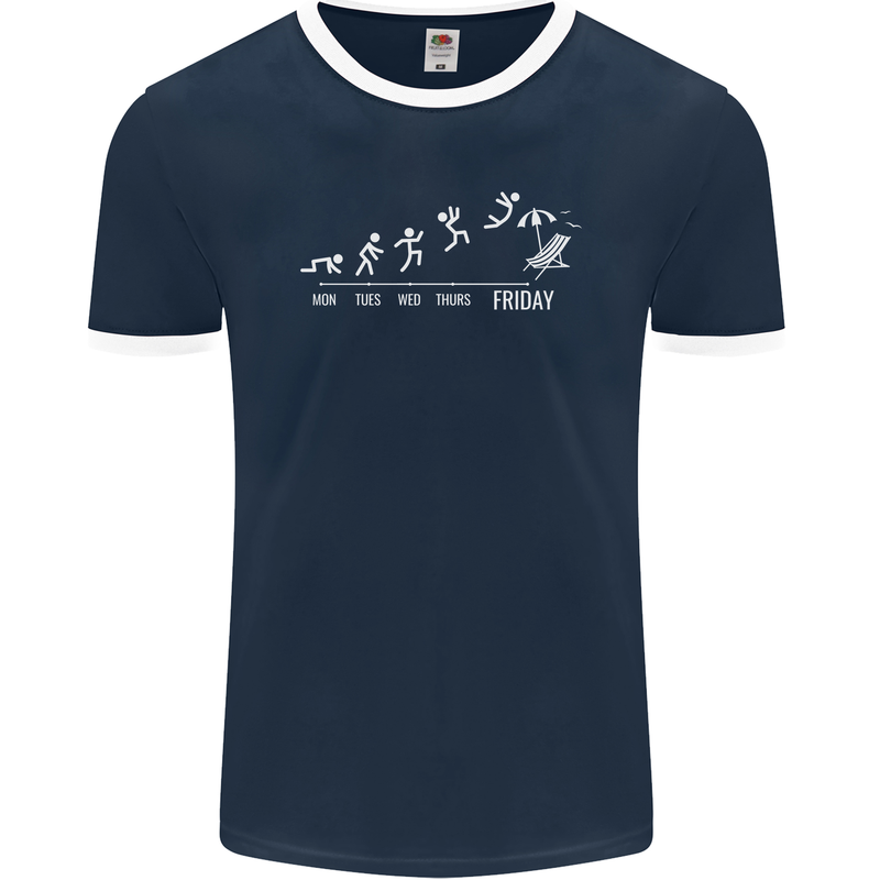 Week to Friday Weekend Beer Holiday Funny Mens Ringer T-Shirt FotL Navy Blue/White