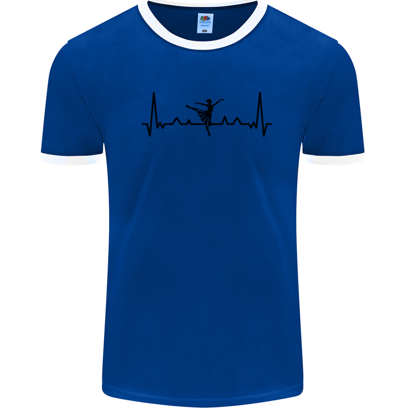 Ballet Dancer ECG Dancing Ballerina Pulse Mens Ringer T-Shirt Royal Blue/White