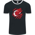 Torn Turkey Flag Turkish Day Football Mens Ringer T-Shirt FotL Black/White