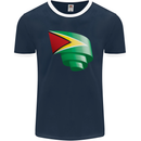 Curled Guyana Flag Guyanese Day Football Mens Ringer T-Shirt FotL Navy Blue/White