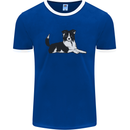 A Border Collie Dog Lying Down Mens Ringer T-Shirt Royal Blue/White