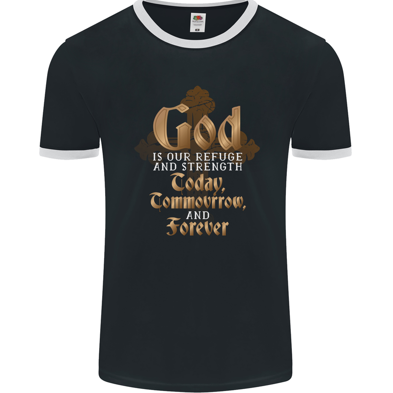 God Forever Christian Cross Christianity Jesus Mens Ringer T-Shirt FotL Black/White