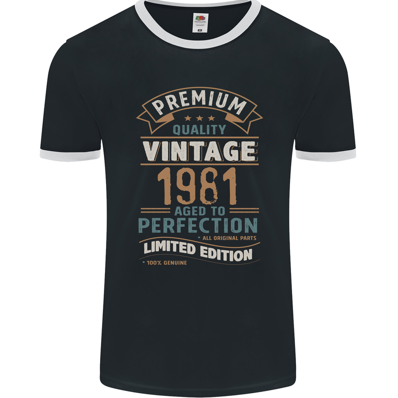 Premium Vintage 42nd Birthday 1981 Mens Ringer T-Shirt FotL Black/White