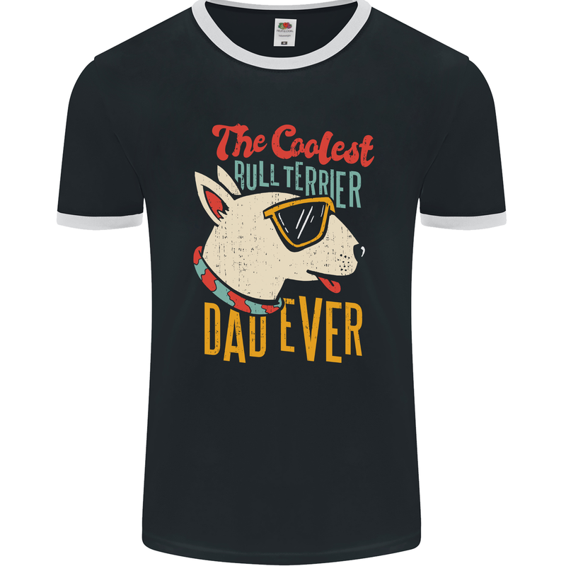 Bull Terrier Dad Funny Fathers Day Dog Mens Ringer T-Shirt FotL Black/White