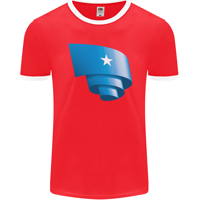 Curled Somalia Flag Somalian Day Football Mens Ringer T-Shirt FotL Red/White
