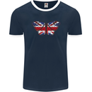 Union Jack Butterfly British Britain Flag Mens Ringer T-Shirt FotL Navy Blue/White