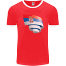 Curled Serbia Flag Serbia Day Football Mens Ringer T-Shirt FotL Red/White