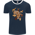 Africa Wildlife Map Giraffe Rhino Ape Elephant Lion Mens Ringer T-Shirt FotL Navy Blue/White