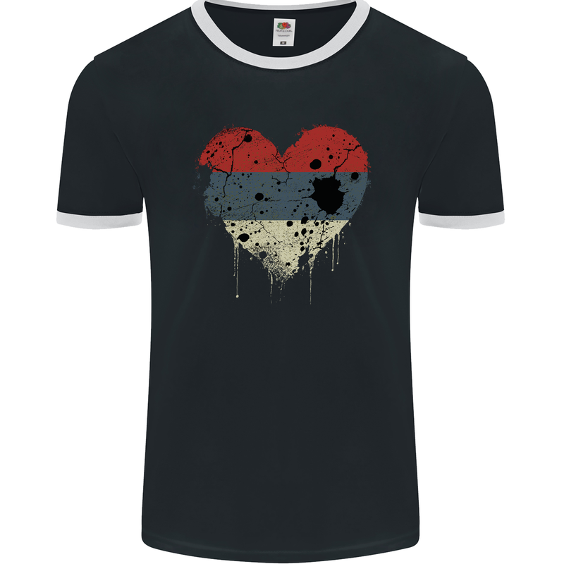 Love Flag Republika Srpska Football Mens Ringer T-Shirt FotL Black/White