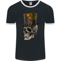 Steampunk Skull Mens Ringer T-Shirt FotL Black/White