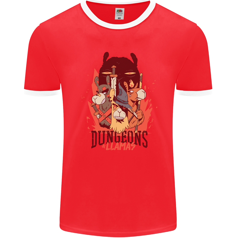 Dungeons & Llamas Role Play Games RPG Mens Ringer T-Shirt FotL Red/White