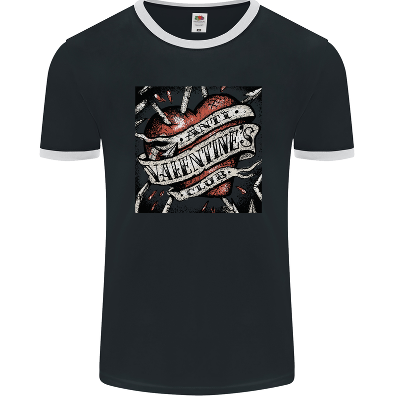 Anti Valentines Club Heart Singles Day Mens Ringer T-Shirt FotL Black/White