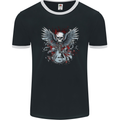 Guitar & Skull Heavy Metal Rock Music Wings Mens Ringer T-Shirt FotL Black/White