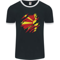 Torn Macedonia Flag Macedonian Day Football Mens Ringer T-Shirt FotL Black/White