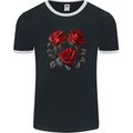 3 Red Roses Gothic Goth Mens Ringer T-Shirt FotL Black/White