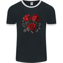 3 Red Roses Gothic Goth Mens Ringer T-Shirt FotL Black/White