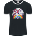 Santa Claus Riding a Unicorn Christmas Xmas Mens Ringer T-Shirt FotL Black/White