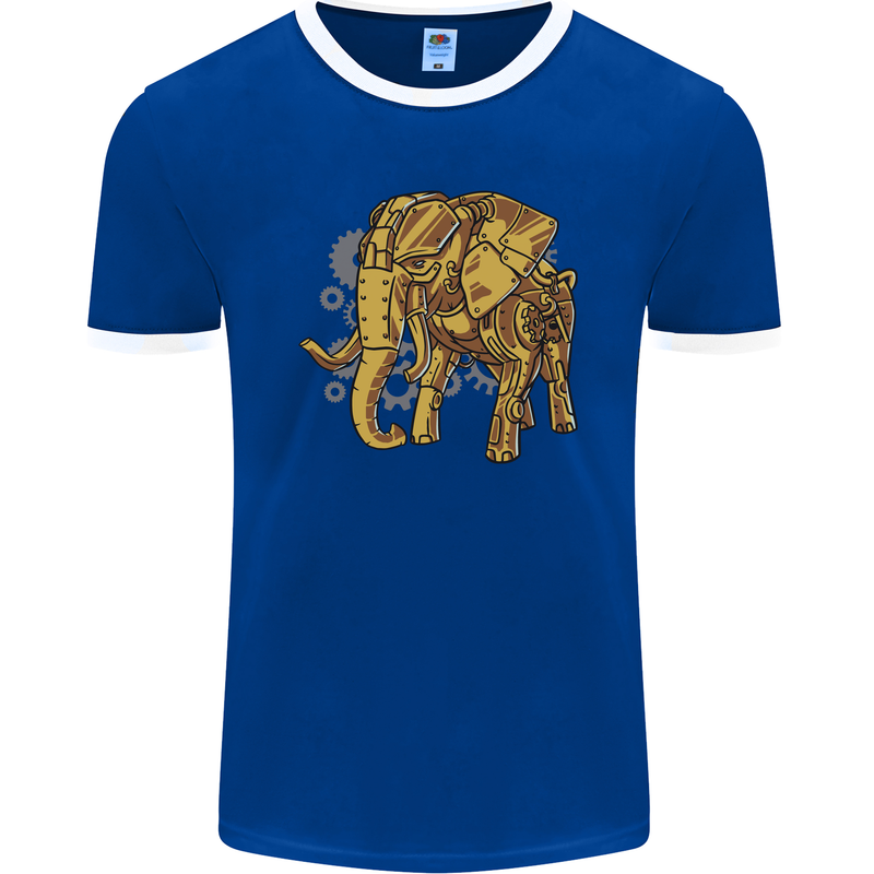 A Steampunk Elephant Mens Ringer T-Shirt FotL Royal Blue/White