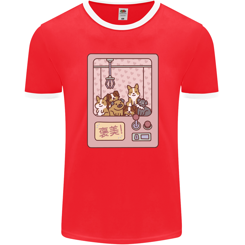 Kawaii Dog Machine Puppy Mens Ringer T-Shirt FotL Red/White