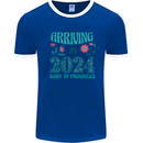 Arriving 2024 New Baby Pregnancy Pregnant Mens Ringer T-Shirt Royal Blue/White