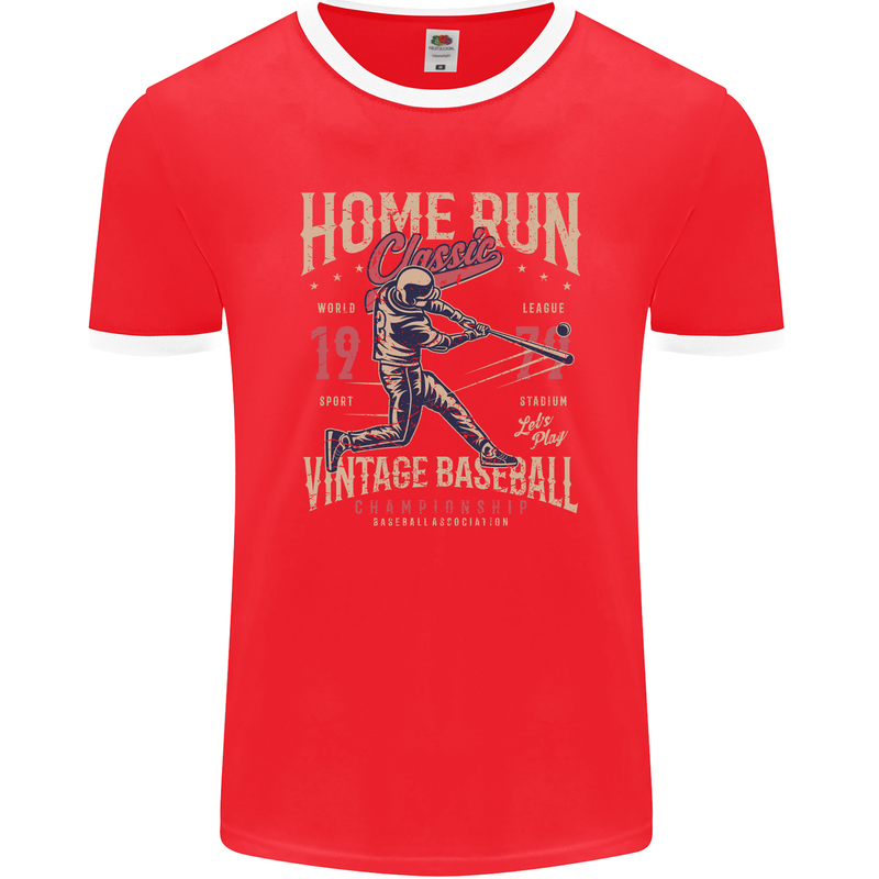 Home Run Vintage Baseball Player Mens Ringer T-Shirt FotL Red/White