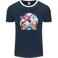 Santa Claus Riding a Unicorn Christmas Xmas Mens Ringer T-Shirt FotL Navy Blue/White