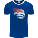 Curled Serbia Flag Serbia Day Football Mens Ringer T-Shirt FotL Royal Blue/White