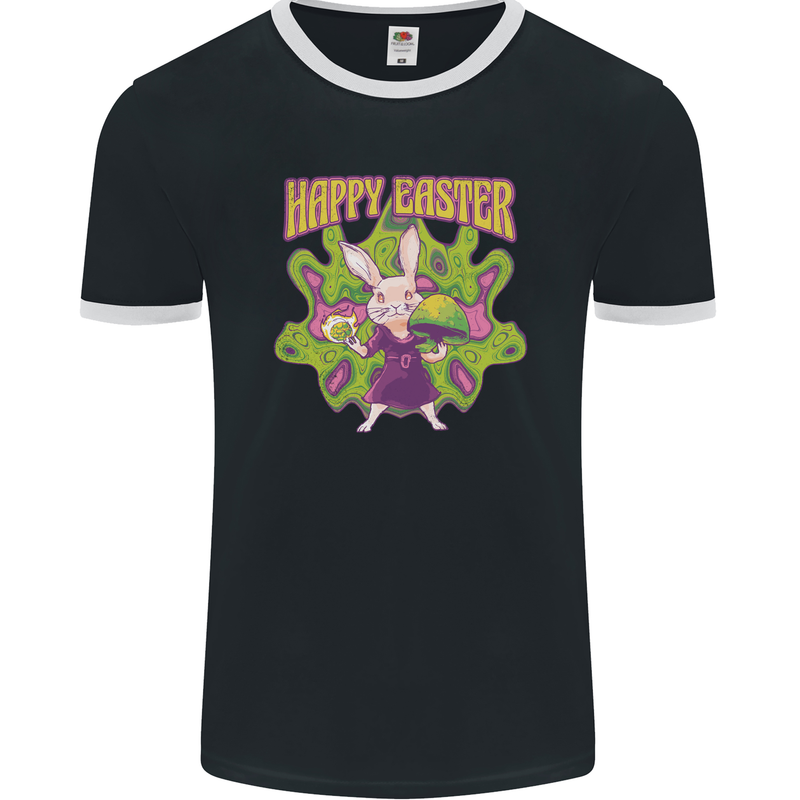 Trippy Easter Magic Mushrooms LSD Mens Ringer T-Shirt FotL Black/White
