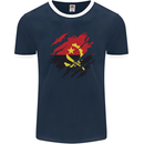 Torn Angola Flag Angolan Day Football Mens Ringer T-Shirt FotL Navy Blue/White