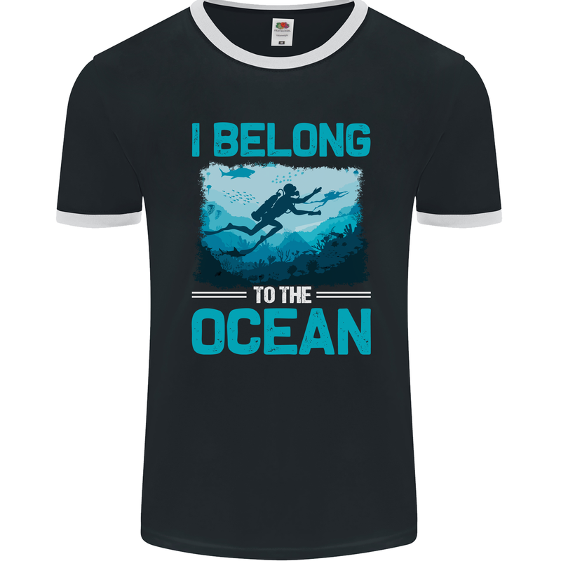 I Belong to the Ocean Scuba Diving Diver Dive Mens Ringer T-Shirt FotL Black/White