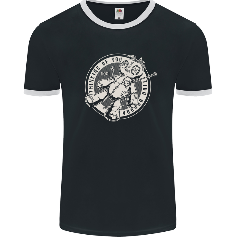 Thinking of You Voodoo Doll Goth Mens Ringer T-Shirt FotL Black/White
