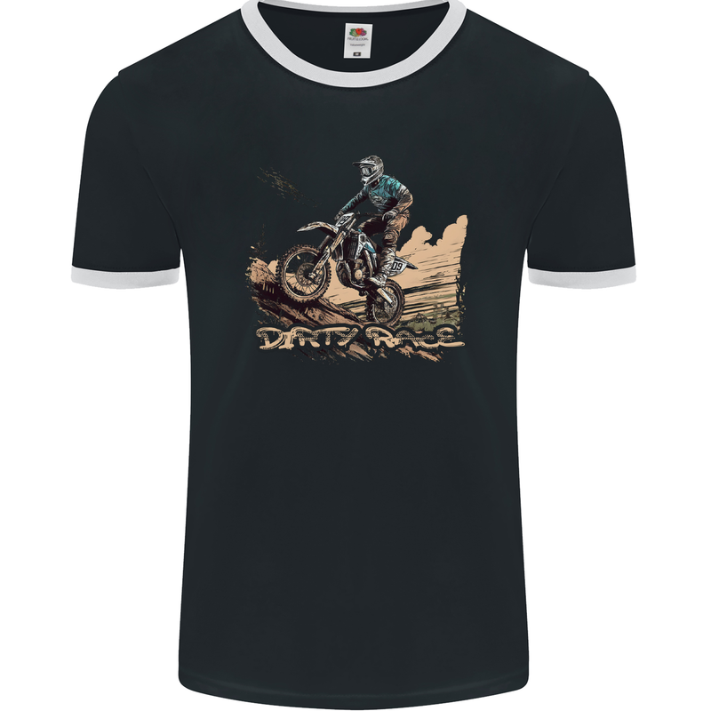 Dirty Race Motocross MotoX Dirt Bike Mens Ringer T-Shirt FotL Black/White