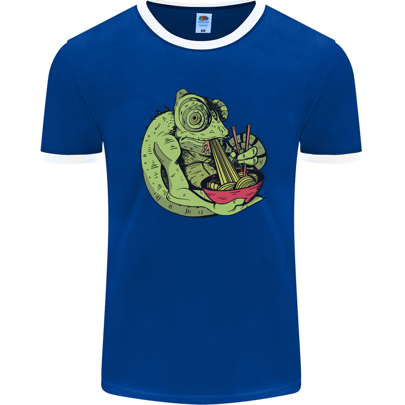 A Chameleon Eating Ramen Mens Ringer T-Shirt FotL Royal Blue/White