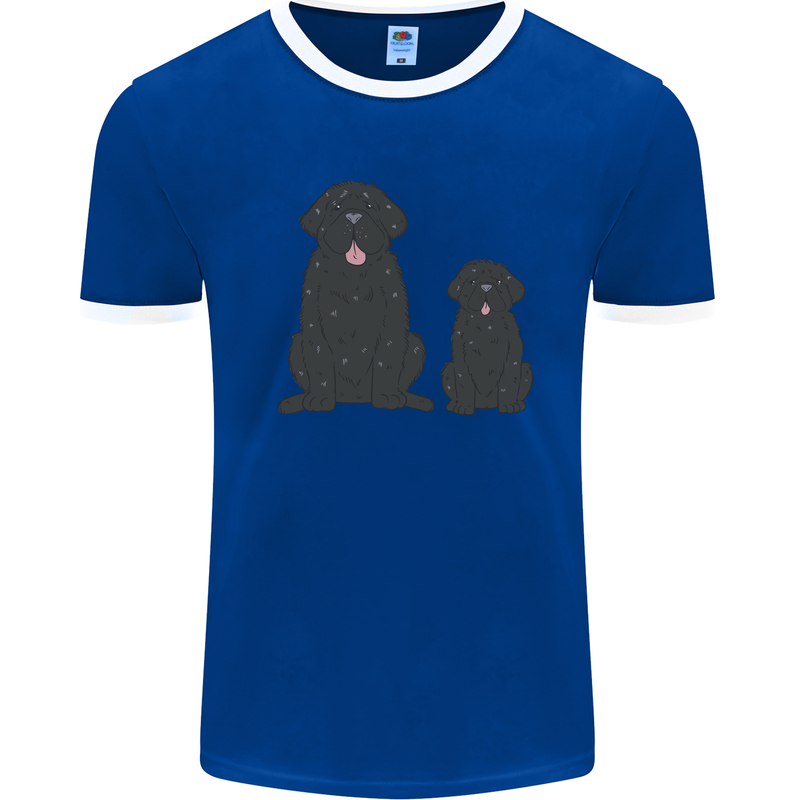 Newfoundland Dog With Puppy Mens Ringer T-Shirt Royal Blue/White