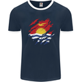 Torn Kiribati Flag Day Football Mens Ringer T-Shirt FotL Navy Blue/White