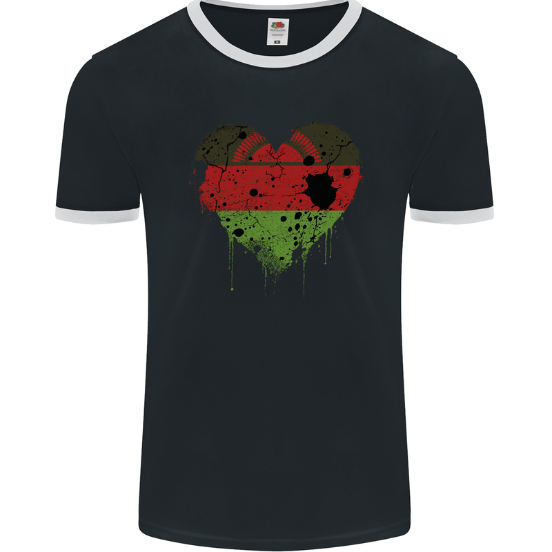 Love Malawi Flag Malawian Day Football Mens Ringer T-Shirt FotL Black/White