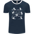 Cat Music Musical Notes Piano Guitar Mens Ringer T-Shirt FotL Navy Blue/White