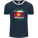 Torn Suriname Flag Suriname Day Football Mens Ringer T-Shirt FotL Navy Blue/White