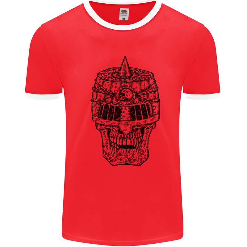 Medieval Skull Helmet Mens Ringer T-Shirt Red/White