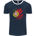 Torn Portugal Flag Portugese Day Football Mens Ringer T-Shirt FotL Navy Blue/White